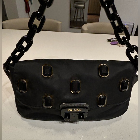Prada black nylon Whip Pietre jewel gem shoulder bag with buckle - Picture 11 of 14